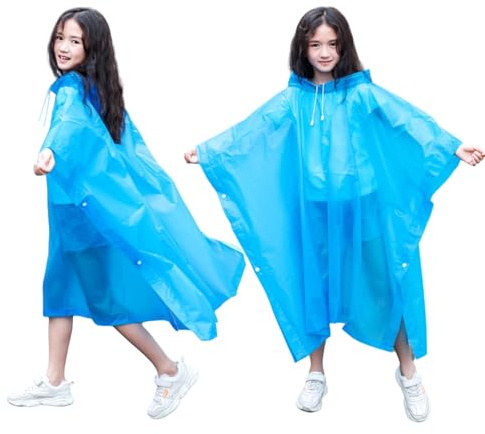 flintronic Kids Waterproof Rain Poncho, Kids Portable Raincoat Rain, Reusable EVA Raincoat for Girls Boys, Lightweight Rainwear Children with Hood and Buttons, for School Outdoor Travel Hiking