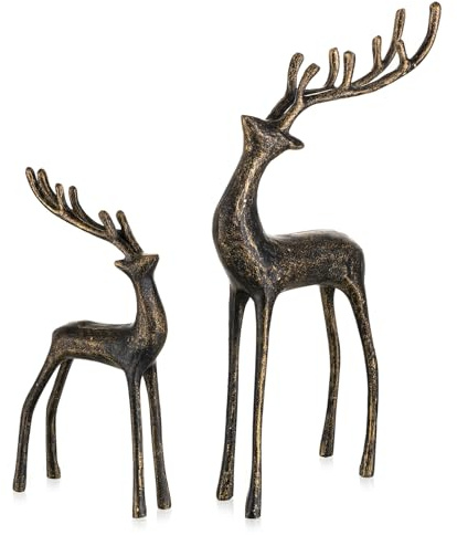 Sziqiqi Christmas Reindeer Table Decorations: Indoor Reindeer Ornaments | Cast Iron, Set of 2, Heavy Duty, Matte Black Deer Figurines for Dining Room, Shelf, Mantel, Christmas Decor for Tabletop