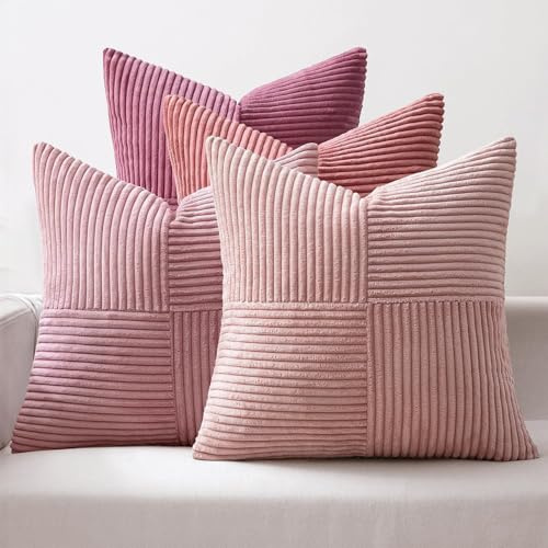 MIULEE Örngott för Soffa Ribbade Sammet Rosa Serie 40 x 40 Set 4-Delar Modern Mjuk Dekorativ Kuddfodral För Sovrum Soffa