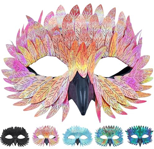 CWENDANER Elegante maschera per uccelli con piume, 5 colori, per carnevale, feste a tema e carnevale, colore: rosa
