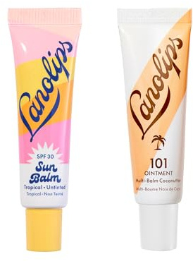 Lanolips Sun & Rescue Lip Duo – Sun Balm Tropical SPF 30 (0.44 oz) & 101 Ointment Coconutter (0.35 oz) for Hydrated, Protected, and Healthy Lips