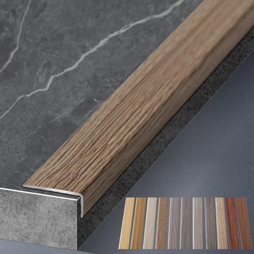 Aluminum Alloy Floor Edging Trim Strip - Wood Grain Threshold Transition for Wood Tile & Vinyl Floors L-Shaped Stair Nosing Flooring Accessories