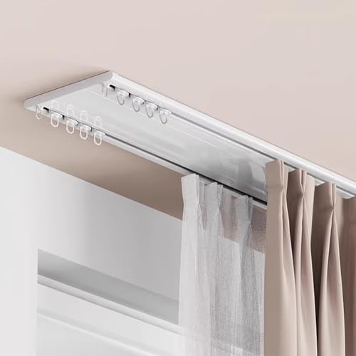 Riel De Cortina Doble Techo 2 3 4 5 6metros Riel De Cortina Oculto Riel De Cortina De Techo Silencioso De Aluminio Kit De Riel De Cortina Deslizante Con Rodillos Para Divisor(White,2.2m/7.2ft)