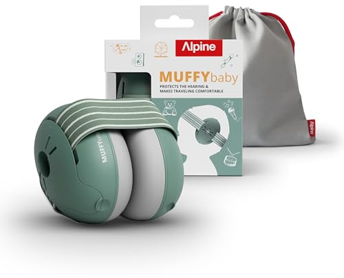 Alpine Muffy Baby - Cascos antiruido para bebés y niños pequeños hasta 36 meses - Protectores auditivos para niños y bebés - Cómodas orejeras evitan daños auditivos con banda antideslizante - Sage