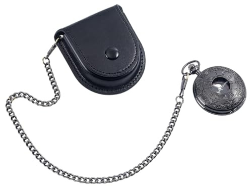 NBEADS Estuche de Cuero para Reloj de Bolsillo, Funda de Reloj de Bolsillo Vintage con Cadena, Bolsa de Cuero Pu para Almacenar Reloj y Monedas, Negro, 7.5x6.9cm