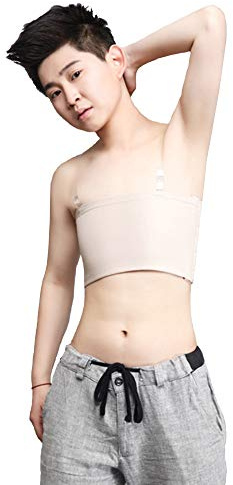 BaronHong Cosplay Coton 3 Rangées de Crochets Poitrine Binder Élastique Bande sans Bretelles Top pour Tomboy Trans Lesibian (Nu, S)