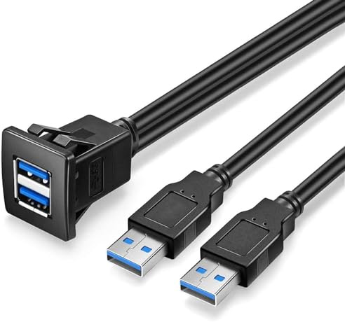 URWOOW 1M USB3.0 Dual Square Flush Mount - USB 3.0 Extension Panel Cable, for Car, Boat, Motorcycle (3 feet)