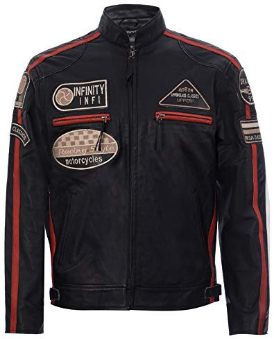 Infinity Leather Chaqueta de Cuero Real del Motorista de Cuero de Nappa de los Deportes de los Hombres S