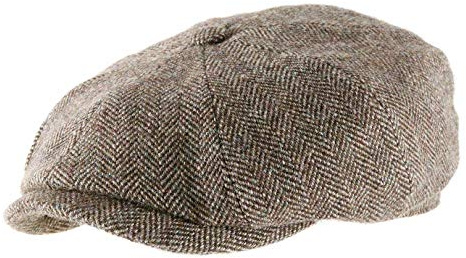 Stetson Hatteras Classic Wool Peaked Cap - Flat Cap for Men - Flat Cap with Cotton Lining - Men's Cap with Herringbone Pattern - Balloon Hat Autumn/Winter - Winter Cap - Brown - 0-3 Months