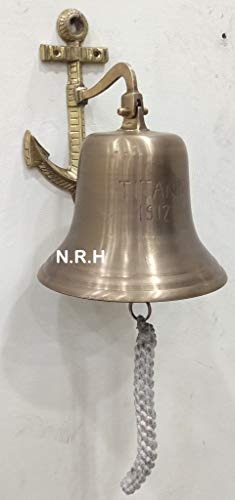 Campana nautica vintage in ottone antico da appendere con staffa pesante