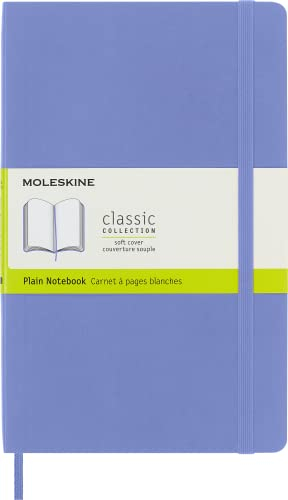 Moleskine - Klassisches Notizbuch, Weißseiten-Notizbuch mit weicher Abdeckung und elastischem Verschluss, Großformat 13 x 21 cm, Farbe Hortensienblau, 240 Seiten