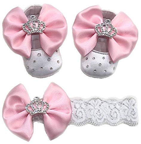 Chaussures de balleine pour bébé, nœud en forme de couronne et cristaux strass pour bébé, pour baptême, princesse, naissance, Brillabenny (0 - 3 mois (10 cm)