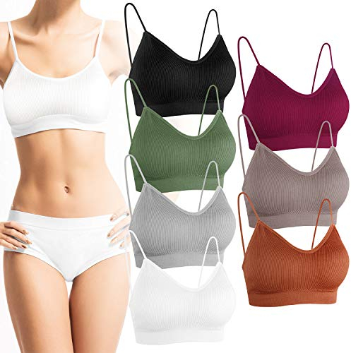 PLULON 7 Stücke V Hals Cami Top BH Gepolstert Nahtlose Bralette Träger Schlafen BH für Damen Mädchen