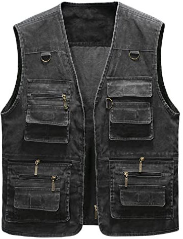 Oralidera Herren Outdoor Weste Freizeit Jacke Leicht Safari Weste mit Reißverschluss Jagd und Angler Fotografie Wandern Weste Anglerweste mit Vielen Taschen, Schwarz, XL
