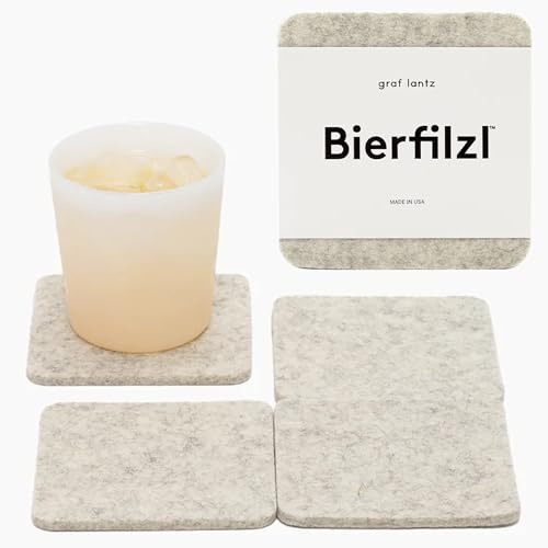 Graf Lantz - Bierfilzl Merino Wool Square Coasters Set of 4, Heather White (4x4x5mm), Absorbs 30% Weight, Natural German Wool - Heat Resistant, Sustainable, Reusable - Home Decor, Coffee Table Decor