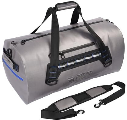 WILD HEART Sac Moto Etanche 70L Sacs étanches Sacoche Arrière de Moto pour Moto Duffle Bag de Voyage Imperméable pour Camping pour Nautique, Aventure, Moto, Kayak, Pêche, (Gris)