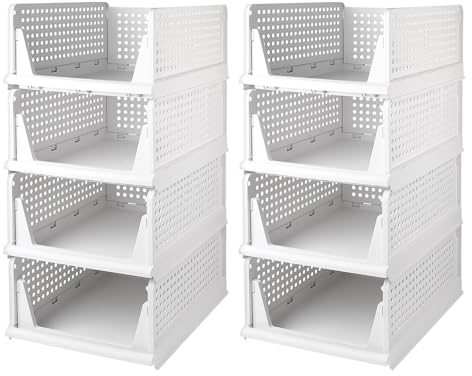 SWAWIS 8Pcs Stapelbare Faltbaren Kleiderschrank Aufbewahrungsbox, Plastik Faltbar Lagerkisten Schublade, Organizer Regal für Schlafzimmer Küche Badezimmer