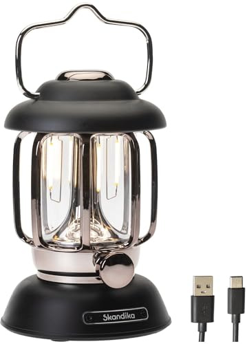 Skandika Forsol Lampe de camping LED de style rétro | Rechargeable, intensité variable, batterie 4400 mAh | Lanterne pour camping, jardin, décoration, randonnée (Noir)