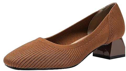 Zapatos tacón con Punta Cuadrada Punto clásico para Mujer,Zapatos Vestir Formales Informales cómodos con tacón Bloque a la Moda,Tacones Bajos Plegables para Fiesta Boda,Marrón,42 EU