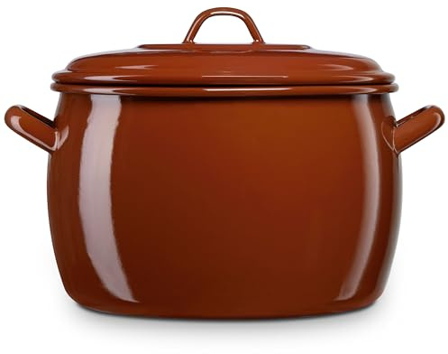 briebe Olla Abombada Cocina Inducción 12 cm, Cazuela 1,3 L con Tapa Acero Esmaltado Vitrificado, Apta Vitrocerámica, Fuego, Gas, Horno, Terra Vintage Marrón Teja