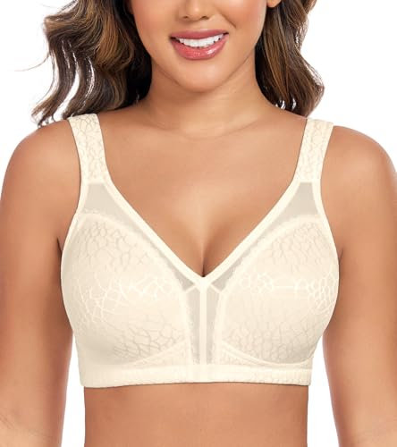 Curyon Plus Size Everyday Bras for Women Minimizer Full CoveraFe Non Padded Wirefree Nude 42DD
