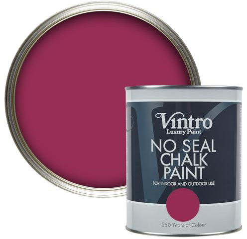 Vintro Paint | No Seal Chalk Paint | Magenta | Interior & Exterior Use | Furniture | Walls | Wood | Metal | 1 Litre (Magenta - Rosy Raven)