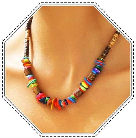 Jovono Bunte Holzperlen-Halsketten mit Perlen für Damen, Einheitsgröße, Kunststoff, Kein Edelstein