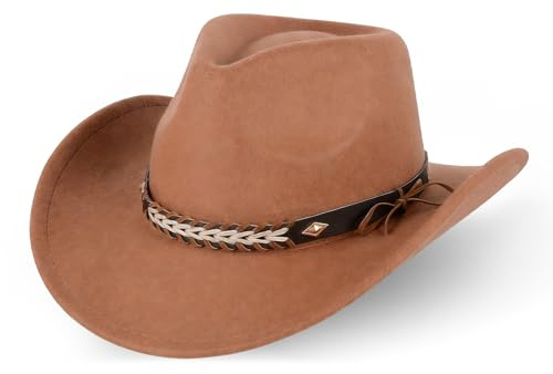Wovella Cowboy Hat for Men and Women Western Cowboy Hat Wide Brim with Leather Strap Comfortable Breathable Durable Cowboy Hats for Men and Women Perfect for Cowboy Outfit Outdoor Activities Brown