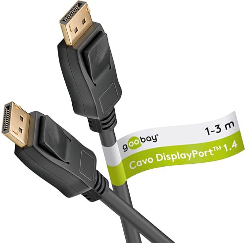 goobay Cable DisplayPort de 8 K, 1 m, DP 1.4, para PC de videojuegos, ordenador portátil, estación de acoplamiento/UHD DP cable para monitores 4K @ 120 Hz, 240 Hz, compatible con HDR conectores