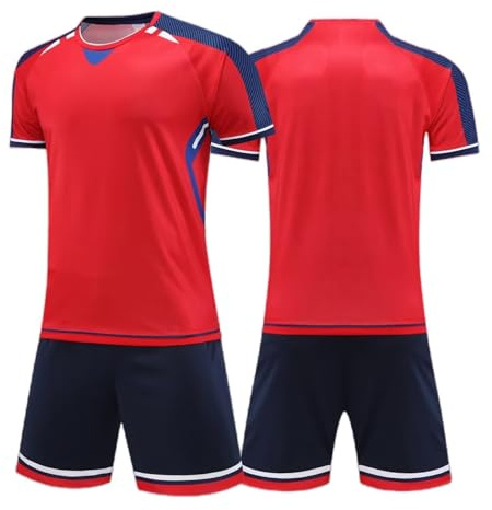Cozozn sportkläder pojkar fotboll tröja barn träningsoverall kläder barn outfit set jersey set, Rödblå, 10-11 år