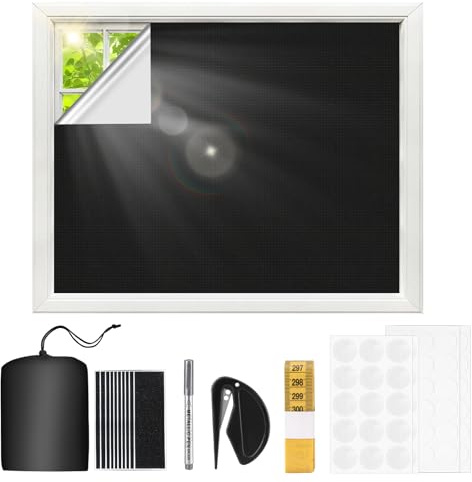 Kasanni Estor Opaco Sin Taladrar, Estores Opacos, Tela para Cortinas Opacas, Cortado A Medida, Fácil de Instalar Persiana Térmico Estores Opacos, para Dormitorio Caravana Ventanas (2×1,45M)