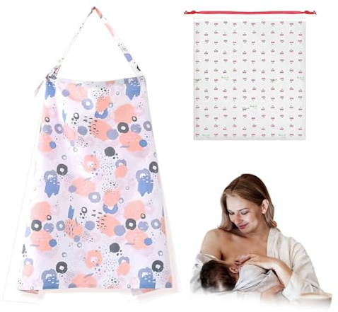 1 pièce Couverture Allaitement Bébé, Couvertures d'allaitement, Avec sac de rangement Tablier Allaitement Bebe et Serviette de Salive, Cache Allaitement Écharpe, Coton Douce Respirante Ajustable