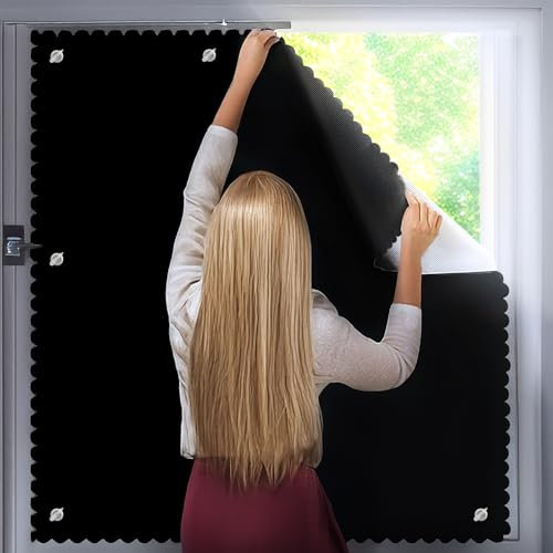 QaZanteiar Dachfenster Rollo, Schwarz B96×H115cm, Dachfenster Verdunkelungsrollo, Dachfenster Rollo Ohne Bohren mit Saugnäpfen, Verdunkelung Dachfenster Rollo für Velux-Dachfenster S08