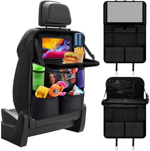 LUPATDY 2 organizer per seggiolini auto, grande organizer per bambini con tavolo pieghevole, organizer per sedili posteriori, 12 tasche, organizer per accessori da viaggio, schienale auto, multi tasca
