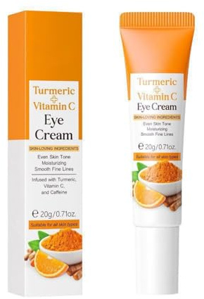 Turmeric Vitamin C Eye Cream for Smoothing Fine Lines, Moisturising & Even Skin Tone - 20g Caffeine Formula for Dark Circles & Puffy Eyes, All Skin Types, Natural Ingredients