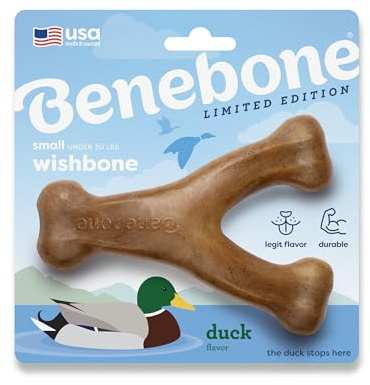 Benebone Wishbone Durable Dog Chew Toy for Aggressive Chewers, Duck, Made in USA, Small