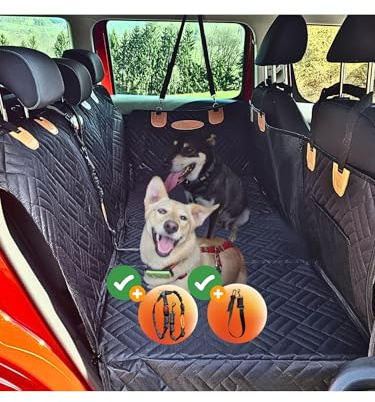 Sport Vibrations® Hundedecke Auto Rückbank „Nalu“ – extra breite, verstärkte Liegefläche, wasserdicht & Kratzfest – Rücksitzschutz mit großen Zippergriffen, Seitenschutz und Sichtfenster
