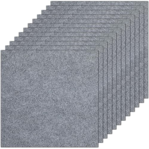 CREATCABIN 12 Dalle de Moquette Autocollante 30x30cm Côté Antidérapante Douce et Rembourrée pour Chambre à Coucher Salon Cuisine Intérieur Ou Extérieur Bureau Gris