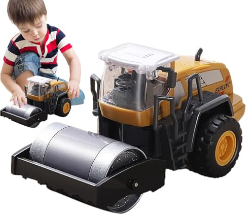 Rouleau compresseur moulé sous pression – Véhicule d'ingénierie, raboteuse, camion, niveleuse | Modèle de véhicule de chantier créatif pour garçons et filles de 5 ans et plus, coffret en métal durable