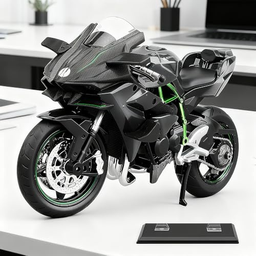 Agarte 1:12 Motorcycle Model Compatible for Kawasaki Ninja H2R, Diecast Motorcycle Model with Light, No Assembly Required, Suspension and Free Roller, Model Motorcycle Collection Gift