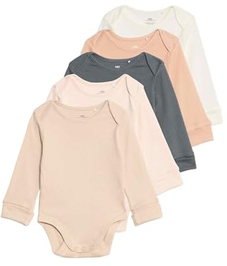 Marks & Spencer Bodies Manches Longues Bébé Lot de 5, Mixte Garçon et Fille, 100% Pur Coton