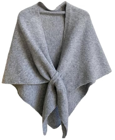WNGECAT Women's Girls Warm Knitted Shawls Scarf Solid Color Triangle Poncho Knit Lightweight Winter Fall Wraps (Light Grey, ONE SIZE)