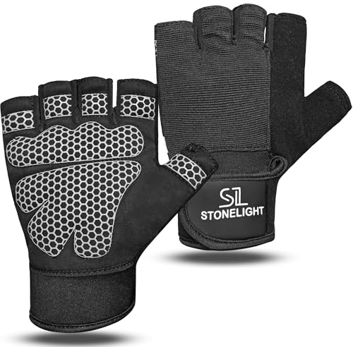 Gym Gloves for Men & Women – Full Palm Protection, Anti-Slip Grip, Wrist Support, Breathable Workout Gloves for Weightlifting, CrossFit, Cycling & Training – Comfort Fit Fitness Glove (Black, L)