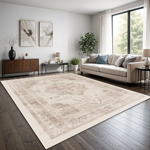 TT Home Boho Vintage Matta Vardagsrum Lag Lugg Retro Design Halkfri Latt Skotsel Modern Matsal Hall Tvättbar, Färg:Beige 2, Storlek:80x150 cm