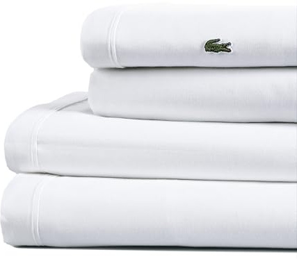 Lacoste Percale Solid Sheet, White, Full
