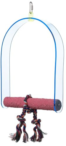 PARROT ESSENTIALS Sanded Nail Arch Swing Perch with Cotton Rope - Medium Parrot Toy Nest Swing for Nail Trimming - Wooden Bird Perch for African Grey, Amazon, Cockatoo - Pet Swing for Birdcage