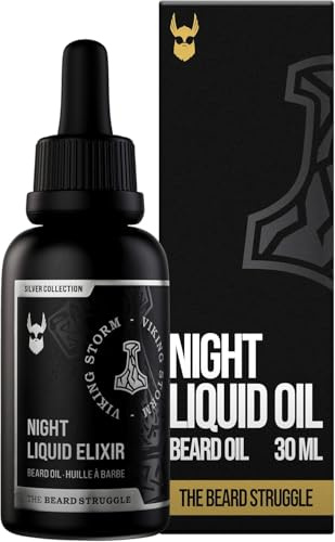 The Beard Struggle Night - Olio da barba per elisir liquido, collezione Silver - Viking Storm - Crescita della barba più sana, olio vegano per la crescita della barba (30 ml)