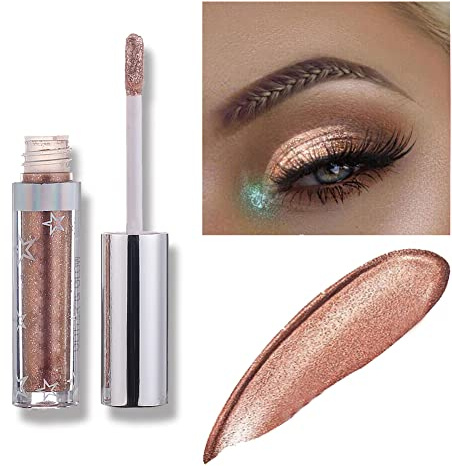 Weixinbuy 12 Colors Liquid Eyeshadow Glitter Metallic Eyeshadow Shining Shimmer Glitter Highly Pigmented Liquid Eyeliner Waterproof Long Lasting(106#Rose gold)