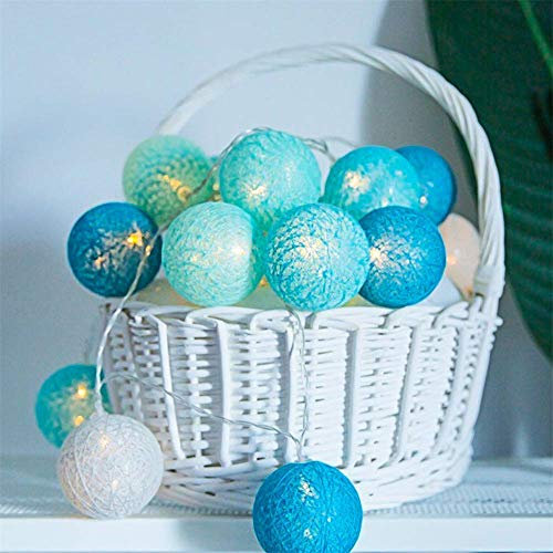 Fansu Luces de Bolas de Algodón LED Batería Lámpara Guirnalda Luminosa Hogar, Jardín, Patio, Fiesta, Vacaciones, Boda, Navidad (1.5M-10 luz, Azul)