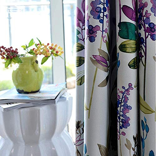 MYRU 1 Pair Purple Blue Flower Curtains Eyelet for Bedroom, Flora Curtains for Living Room (2 x 66x84 Inch)